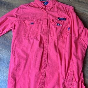 Simply Southern Womens Long Sleeved Coral Top Button Down Pockets Size Small
